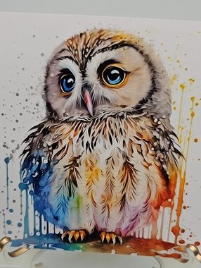 4x6 Majestic Owl Watercolor Oil Painting Art Print